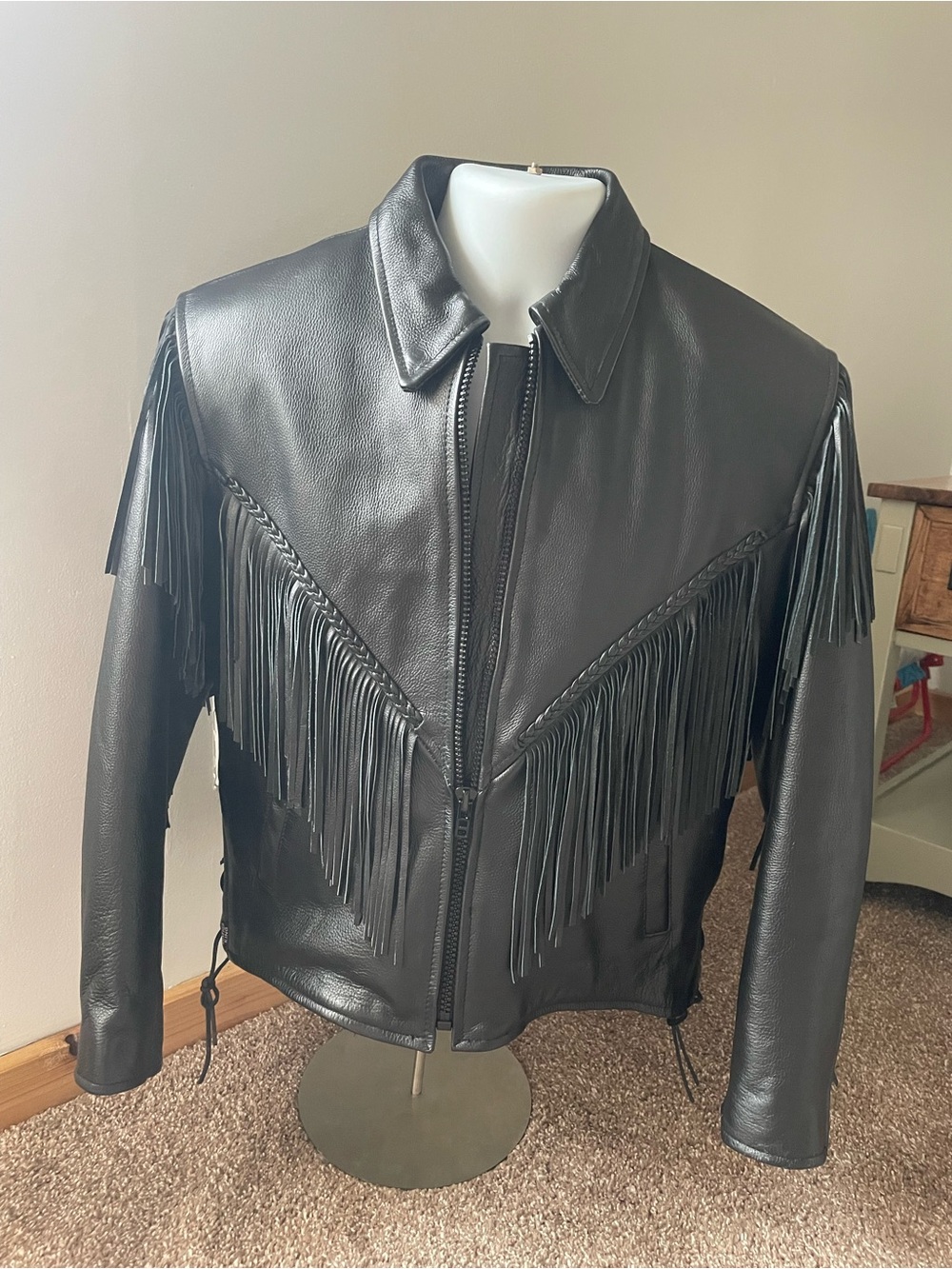Women's Black Fringe Leather Bomber Jacket